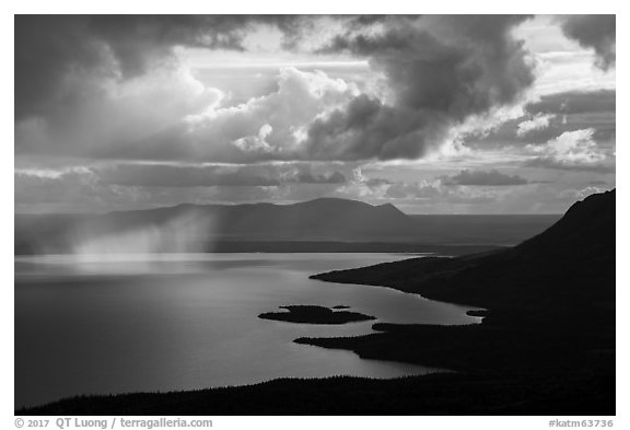 Clouds and showers above Lake Brooks. Katmai National Park (black and white)