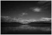 Moonlit Naknek Lake at night. Katmai National Park ( black and white)