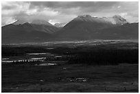 Tundra and snowy mountains near Valley of Ten Thousand Smokes. Katmai National Park ( black and white)