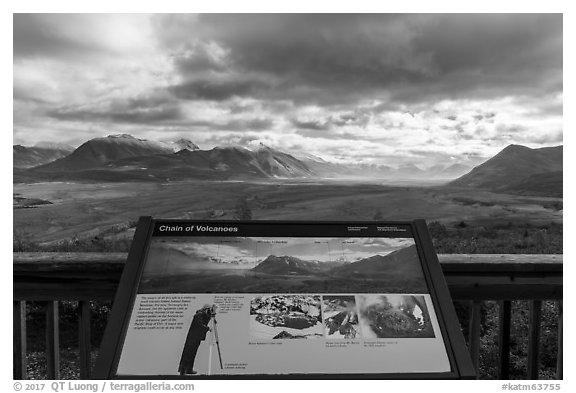 Chain of Volcanoes intepretive sign. Katmai National Park (black and white)