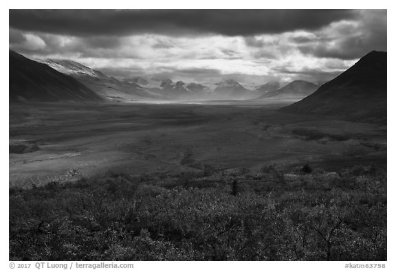 Valley of Ten Thousand Smokes in autumn. Katmai National Park (black and white)