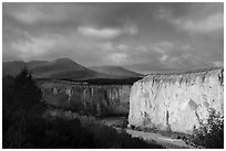 Cliffs carved from ash rock, Valley of Ten Thousand Smokes. Katmai National Park ( black and white)