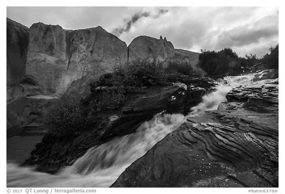 Ukak Falls, Valley of Ten Thousand Smokes. Katmai National Park (black and white)
