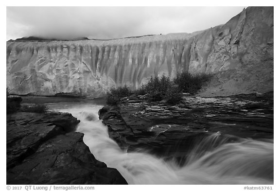 Ukak River at brink of Ukak falls, Valley of Ten Thousand Smokes. Katmai National Park (black and white)