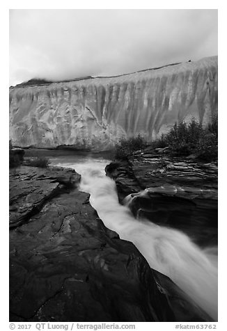 Ukak River and flutted ash cliffs, Valley of Ten Thousand Smokes. Katmai National Park (black and white)