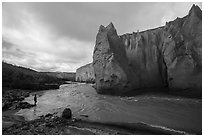 Visitor Looking, Ukak River, Valley of Ten Thousand Smokes. Katmai National Park ( black and white)