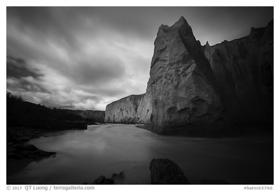 Ash cliffs carved by Ukak River, Valley of Ten Thousand Smokes. Katmai National Park (black and white)