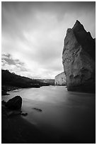 Cliffs of ash rock and Ukak River, Valley of Ten Thousand Smokes. Katmai National Park ( black and white)