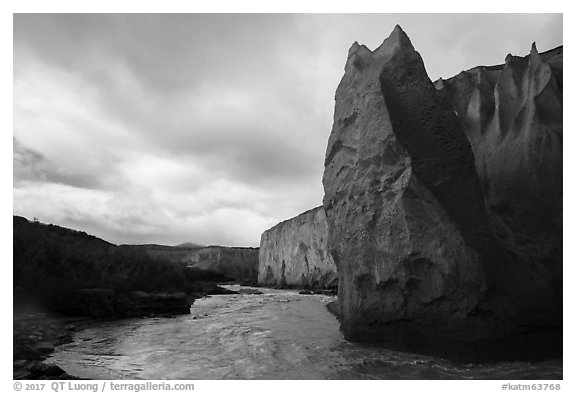 Ukak River flowing in ash landscape, Valley of Ten Thousand Smokes. Katmai National Park (black and white)