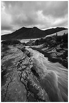 Ukak River flowing on hard rock, Valley of Ten Thousand Smokes. Katmai National Park ( black and white)