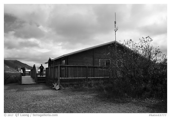 Three Forks Overlook shelter. Katmai National Park (black and white)