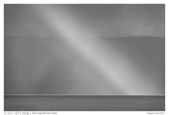 Close-up of rainbow over Naknek Lake. Katmai National Park (black and white)