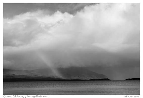 Cloud and rainbow, Naknek Lake. Katmai National Park (black and white)