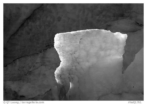 Blue ice detail at the terminus of Exit Glacier. Kenai Fjords National Park (black and white)