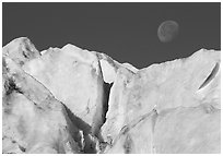 Seracs and moon, Exit Glacier. Kenai Fjords National Park, Alaska, USA. (black and white)