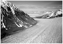 Aerial view of large Alaskan glacier. Kenai Fjords National Park, Alaska, USA. (black and white)