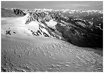 Aerial view of Aialik glacier. Kenai Fjords National Park, Alaska, USA. (black and white)