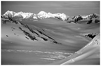 Aerial view of Harding icefield. Kenai Fjords National Park, Alaska, USA. (black and white)