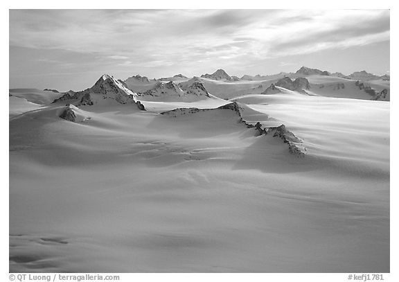 Aerial view of Harding icefield and Nunataks. Kenai Fjords National Park, Alaska, USA.