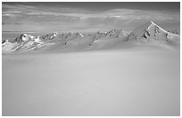 Aerial view of Harding icefield and Nunataks. Kenai Fjords National Park, Alaska, USA. (black and white)