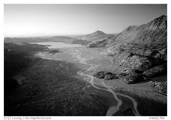 Aerial view of river. Kenai Fjords National Park, Alaska, USA.