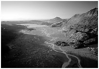 Aerial view of river. Kenai Fjords National Park, Alaska, USA. (black and white)