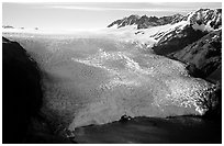 Aerial view of Aialik Glacier front. Kenai Fjords National Park, Alaska, USA. (black and white)