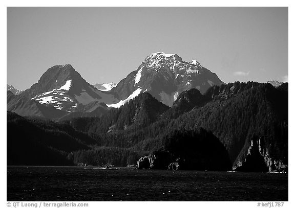 Mountains seen from Aialik Bay. Kenai Fjords National Park (black and white)