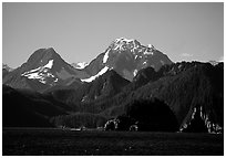 Mountains seen from Aialik Bay. Kenai Fjords National Park, Alaska, USA. (black and white)