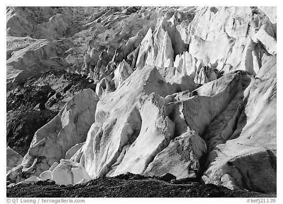 Chaotic forms on the front of Exit Glacier. Kenai Fjords National Park (black and white)