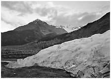 Exit Glacier and mountains at sunset. Kenai Fjords National Park, Alaska, USA. (black and white)