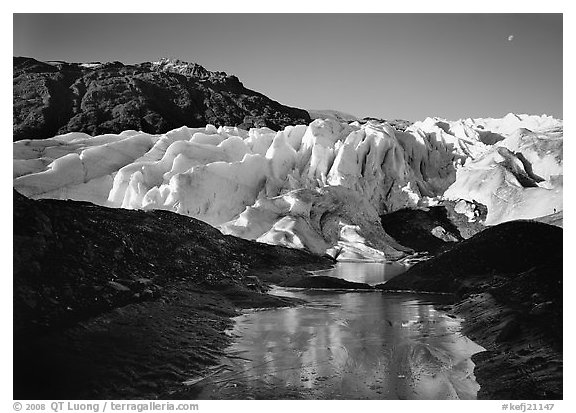Frozen glacial pond and front of Exit Glacier, early morning. Kenai Fjords  National Park (black and white)