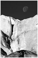Seracs of Exit Glacier and moon. Kenai Fjords National Park, Alaska, USA. (black and white)