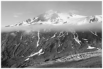 Exit Glacier, low cloud, and peak. Kenai Fjords National Park ( black and white)