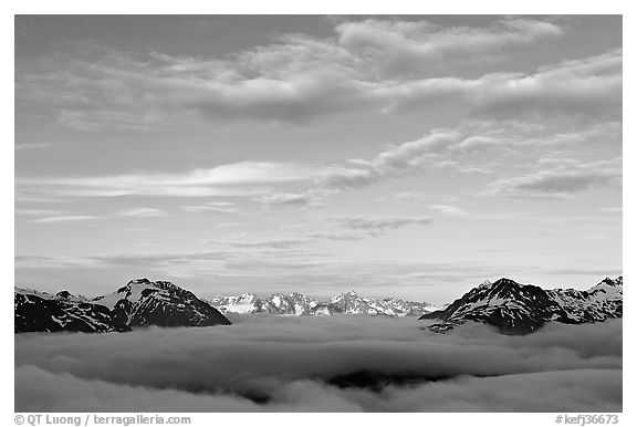 Sea of clouds and Resurection Mountains. Kenai Fjords National Park, Alaska, USA.