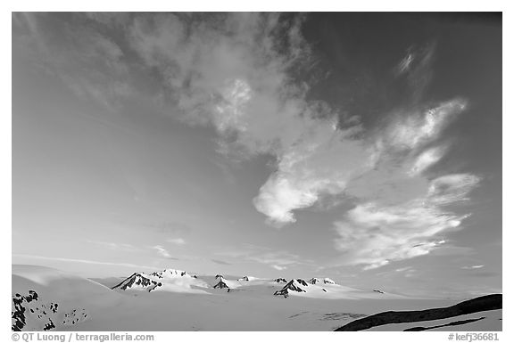Harding Icefield and clouds, sunset. Kenai Fjords National Park (black and white)