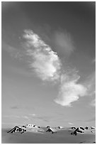 Clouds, Harding Icefield, and nunataks. Kenai Fjords National Park, Alaska, USA. (black and white)