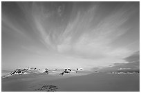 Harding Ice field and clouds, sunrise. Kenai Fjords National Park, Alaska, USA. (black and white)