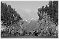 Steep rocky islands, Aialik Bay. Kenai Fjords National Park ( black and white)