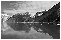 North side of fjord and reflections, Northwestern Fjord. Kenai Fjords National Park ( black and white)