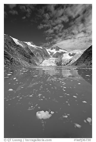 Icebergs in Northwestern Lagoon, Northwestern Fjord. Kenai Fjords National Park (black and white)