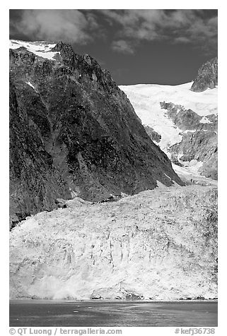 Steep Northwestern Glacier descending from Harding Icefield, Northwestern Fjord. Kenai Fjords National Park (black and white)