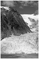 Steep Northwestern Glacier descending from Harding Icefield, Northwestern Fjord. Kenai Fjords National Park, Alaska, USA. (black and white)