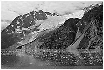 South side of fjord and icebergs, Northwestern Fjord. Kenai Fjords National Park, Alaska, USA. (black and white)