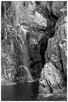 Waterfall, Cataract Cove, Northwestern Fjord. Kenai Fjords National Park, Alaska, USA. (black and white)