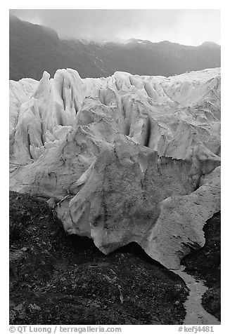 Exit Glacier and stream, 2002. Kenai Fjords National Park (black and white)