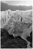 Exit Glacier and stream. Kenai Fjords National Park, Alaska, USA. (black and white)