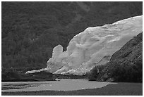 Exit Glacier from glacial plain. Kenai Fjords National Park, Alaska, USA. (black and white)