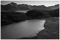 Aerial View of Pedersen Lagoon and Aialik Bay. Kenai Fjords National Park ( black and white)