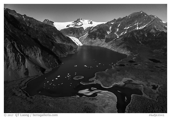 Aerial View of Pedersen Lagoon. Kenai Fjords National Park (black and white)